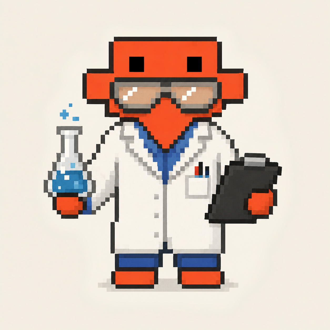 Curio, a pixel-art research scientist